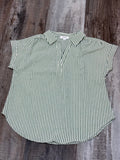 Green & White Stripe V-neck Collared Top by Mine