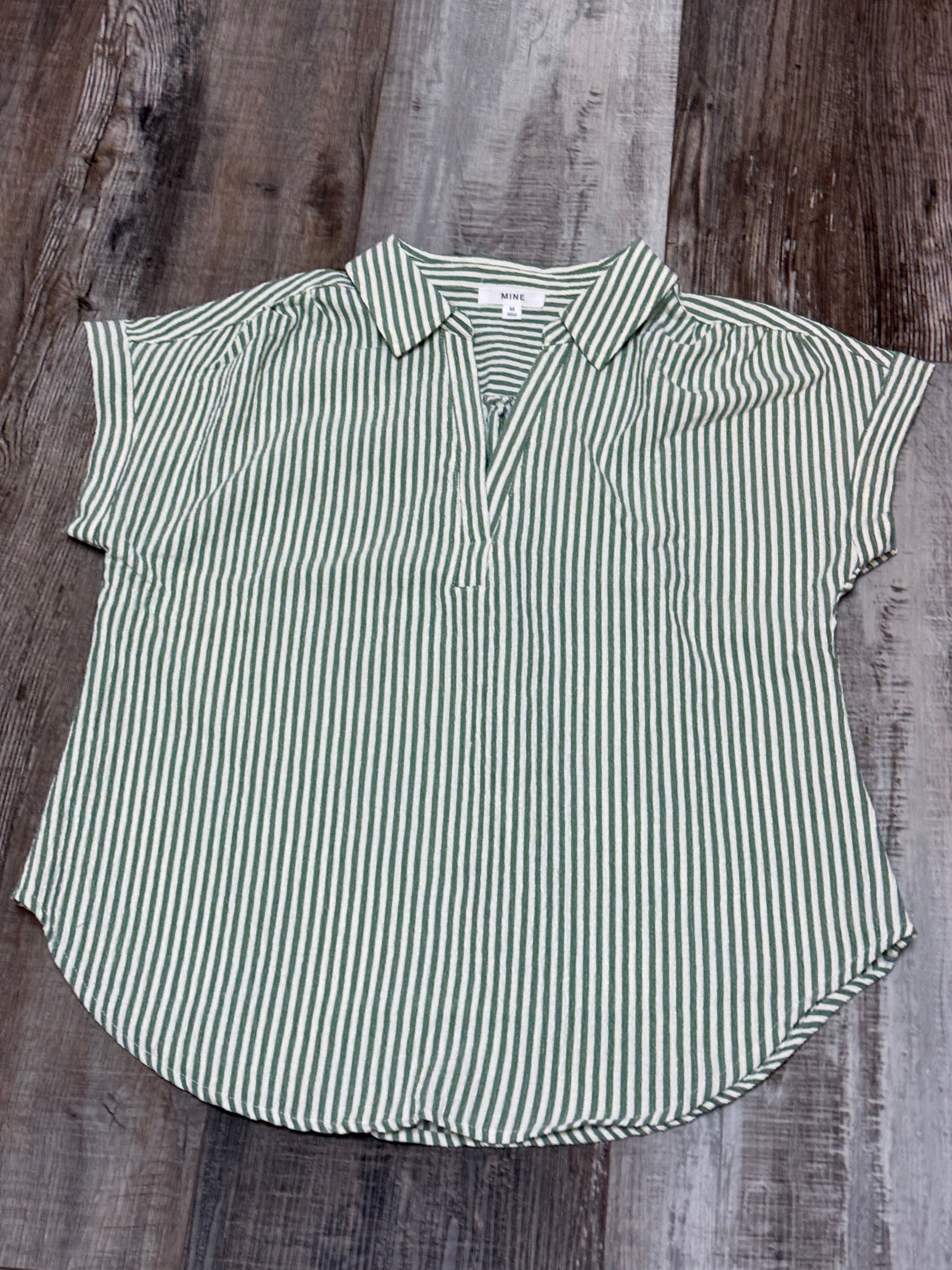 Green & White Stripe V-neck Collared Top by Mine