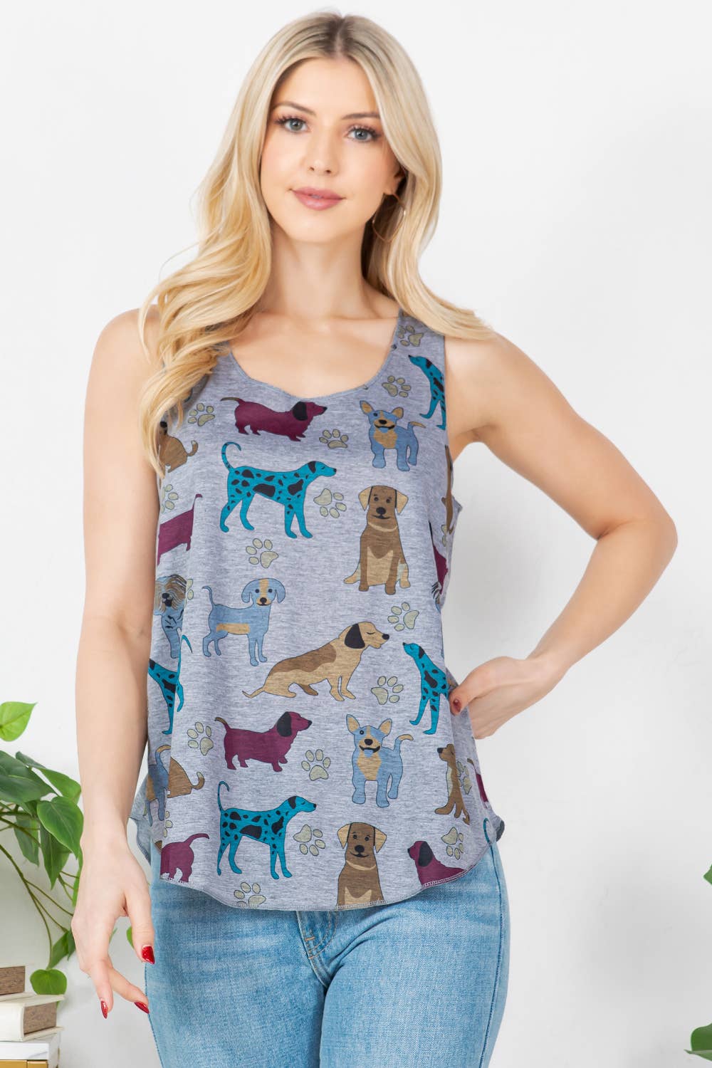 Colorful Dog Print Graphic Tank Top