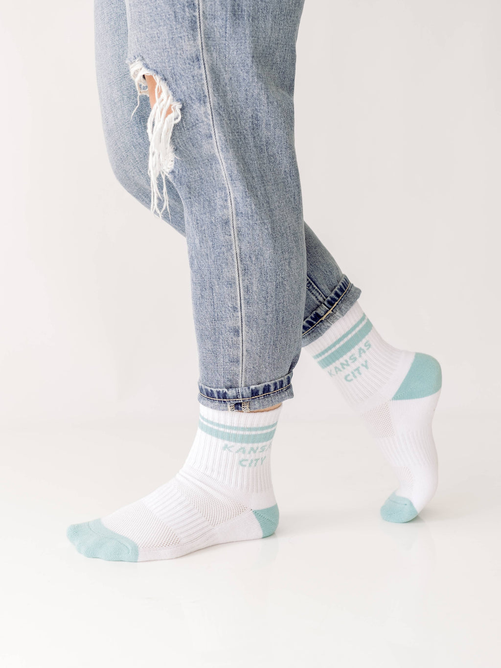 Kansas City Crew Socks - White w/ Teal