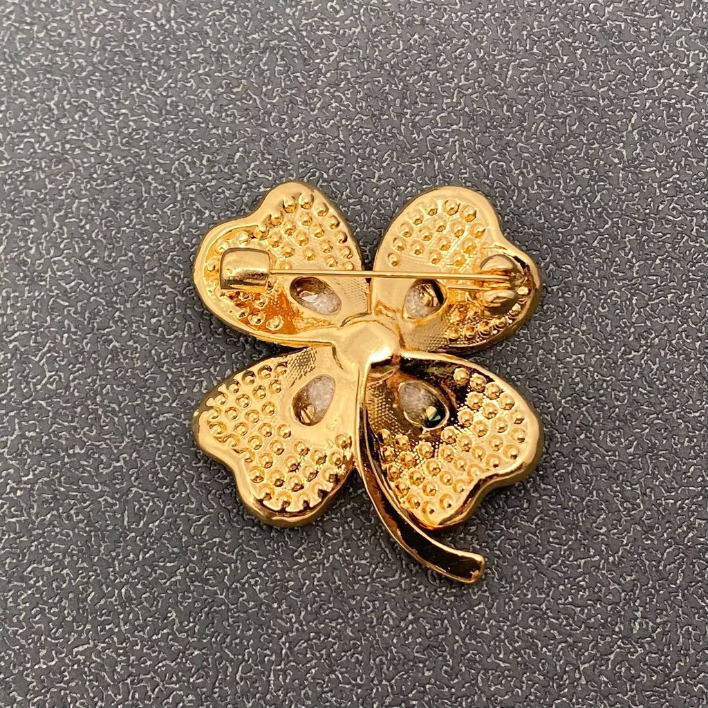 Rhinestone Four-leaf Clover Brooch