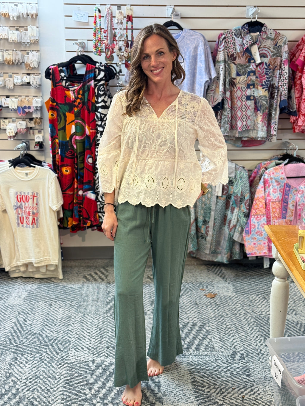 Cream Lace Floral Boho Top