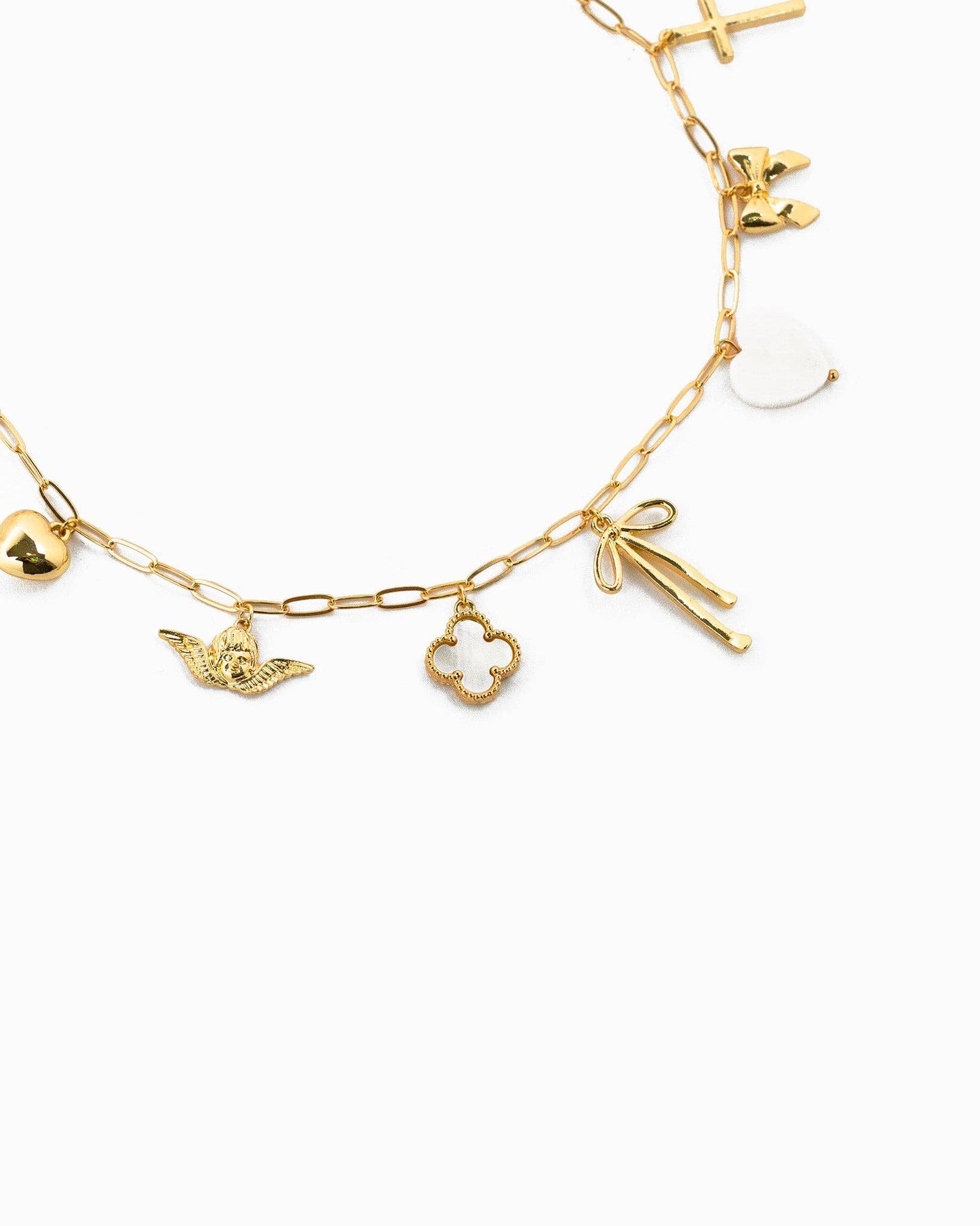 Chunky Bow Multi Gold Charm Necklace