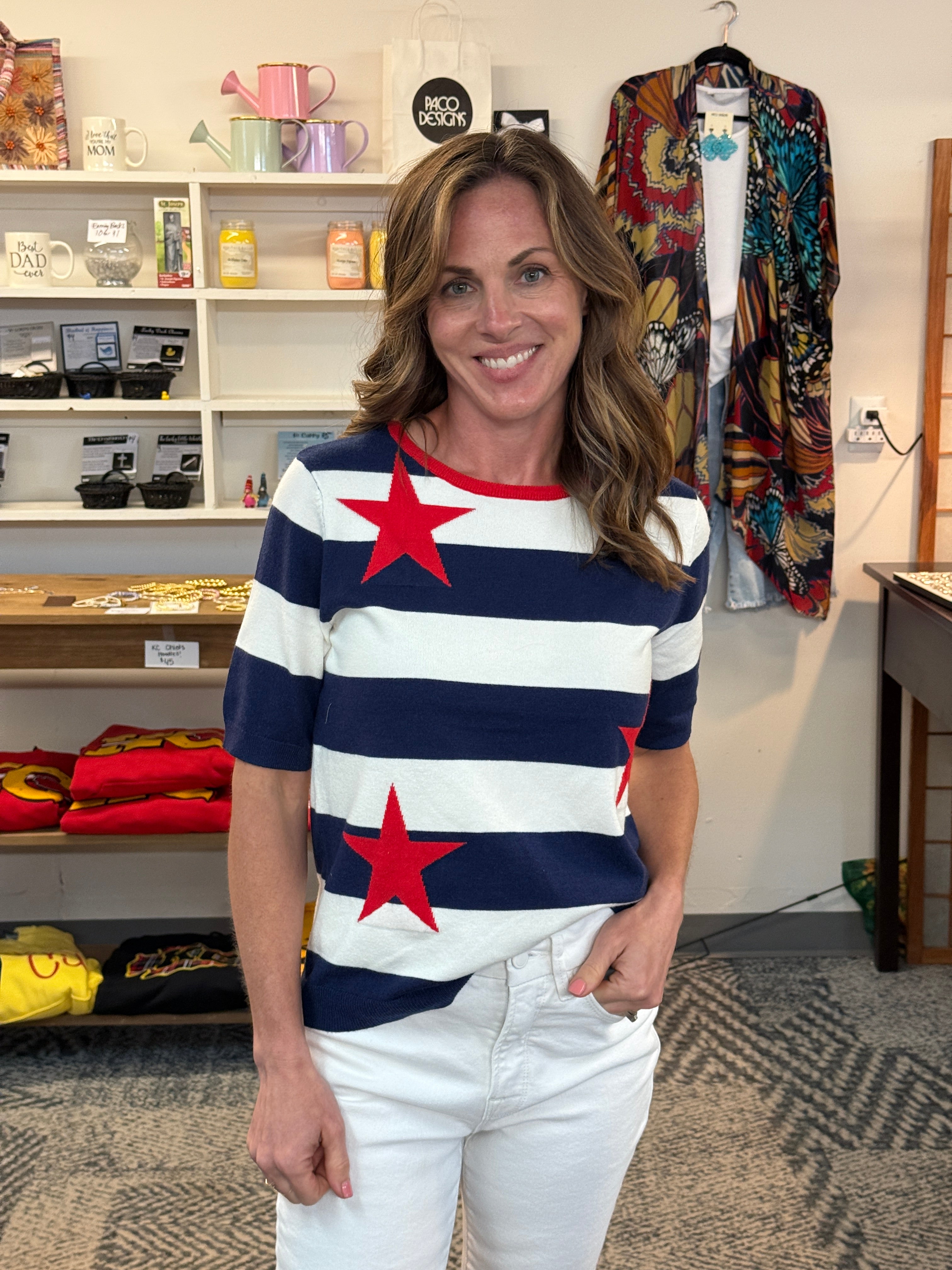 4th of July Navy & White Striped Sweater by Staccato