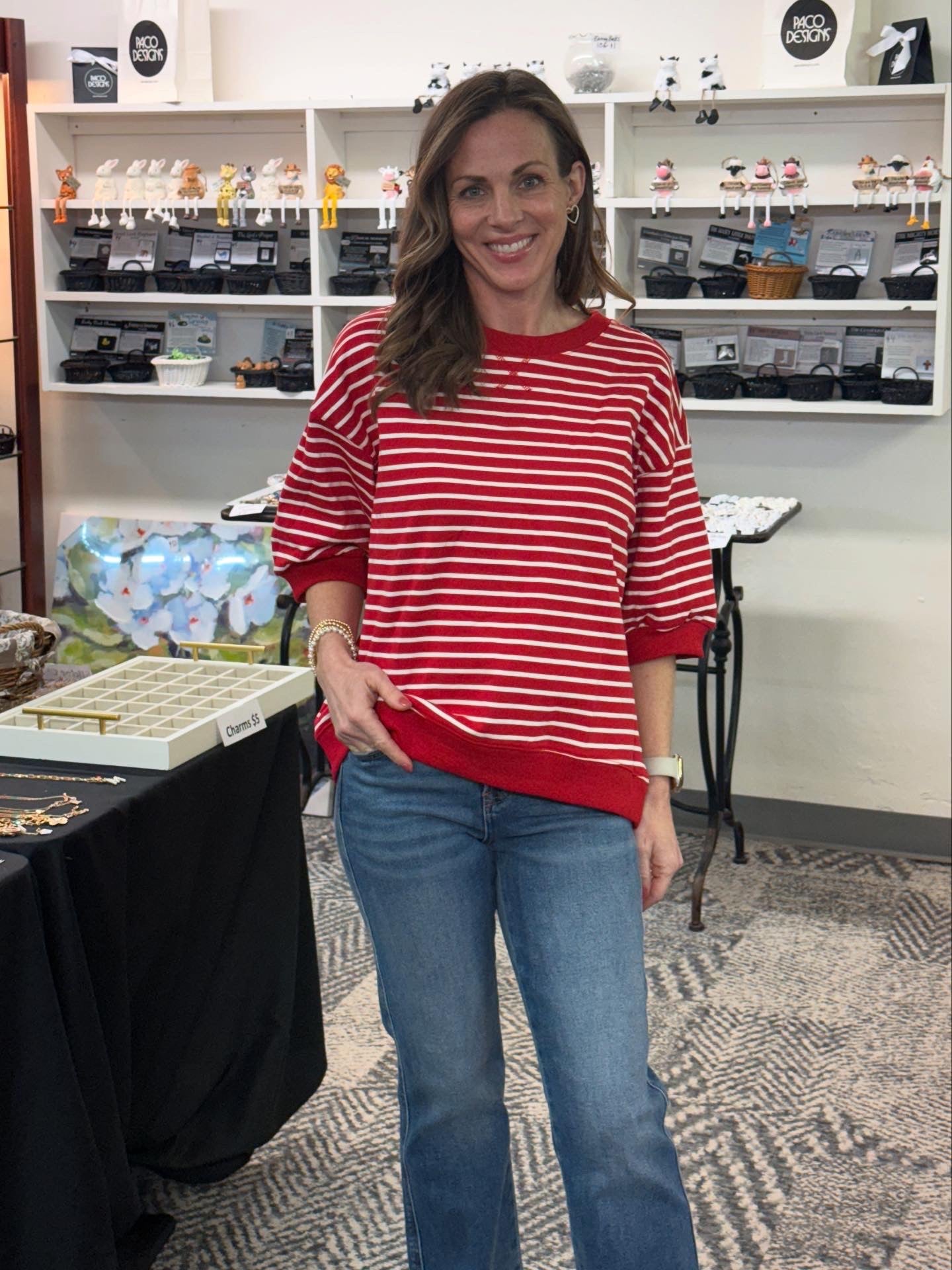 Red & White Loose Fitted Stripped Top