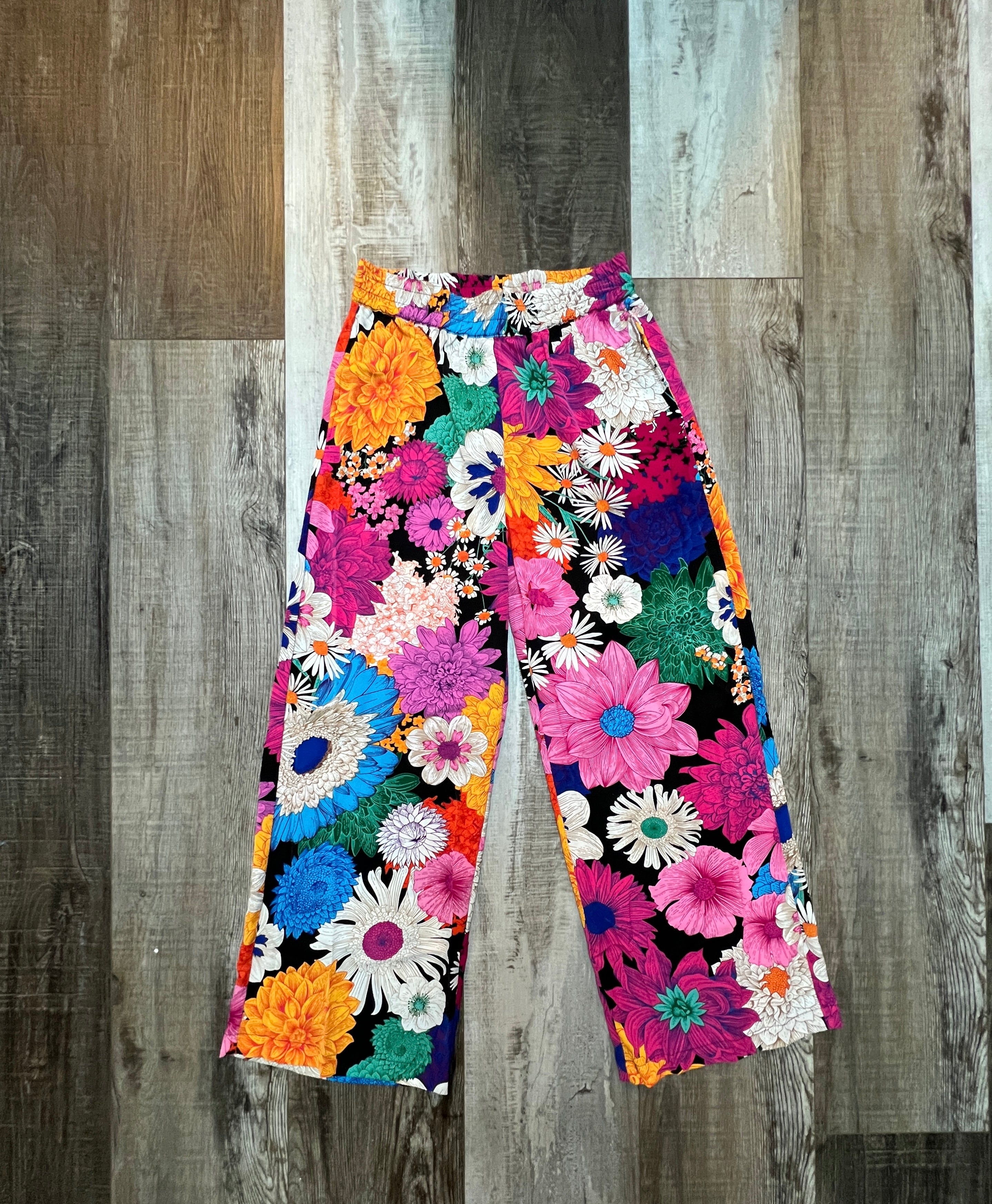 High Waist Flower Print Pants