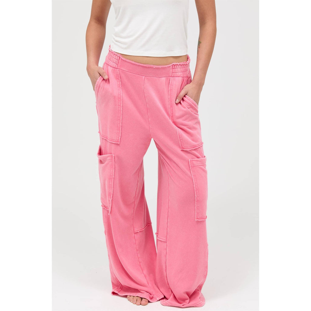 Mineral Wash Wide Leg Cargo Pants