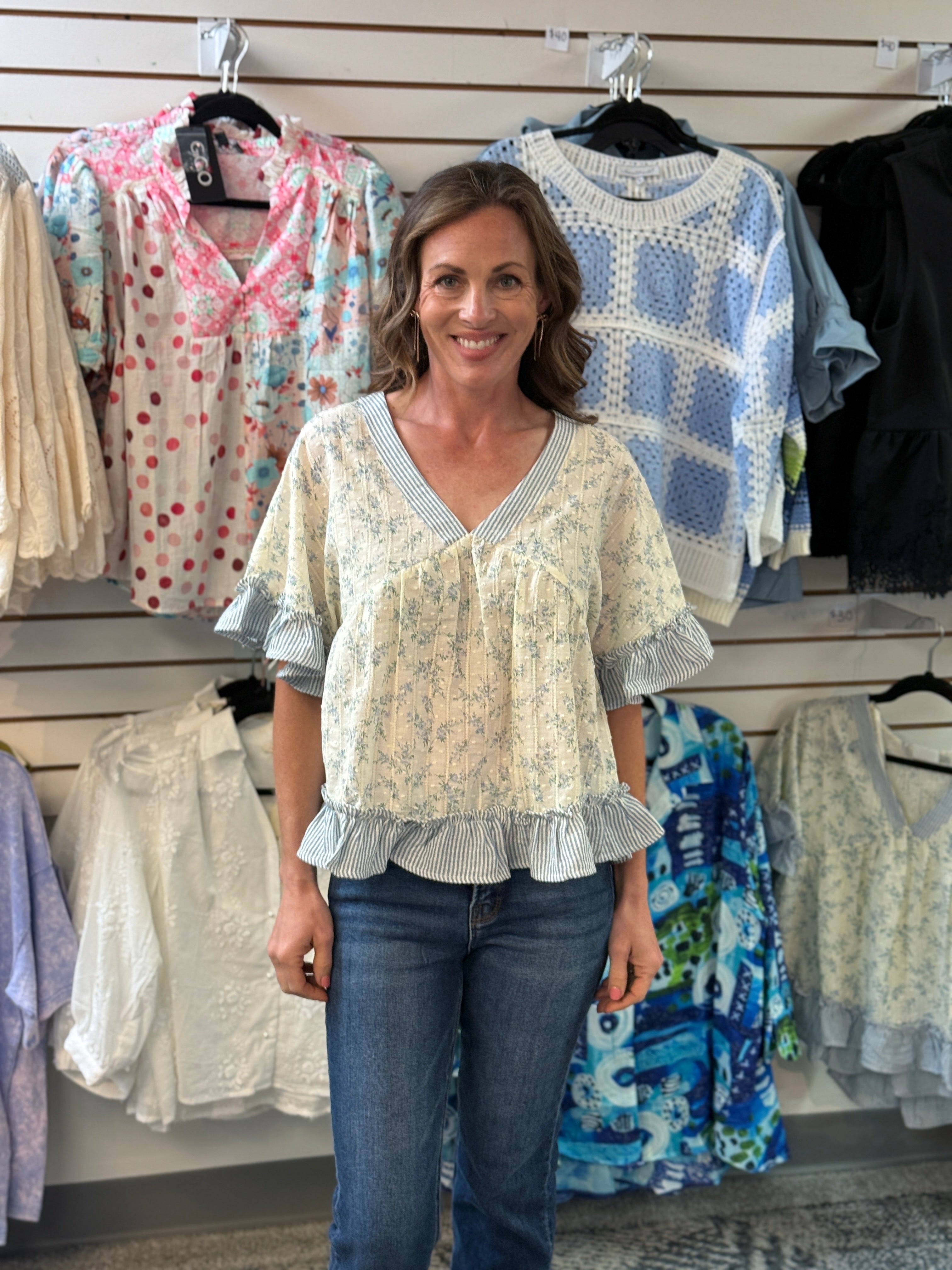 Shabby Chic French Meadow Ruffled Blouse