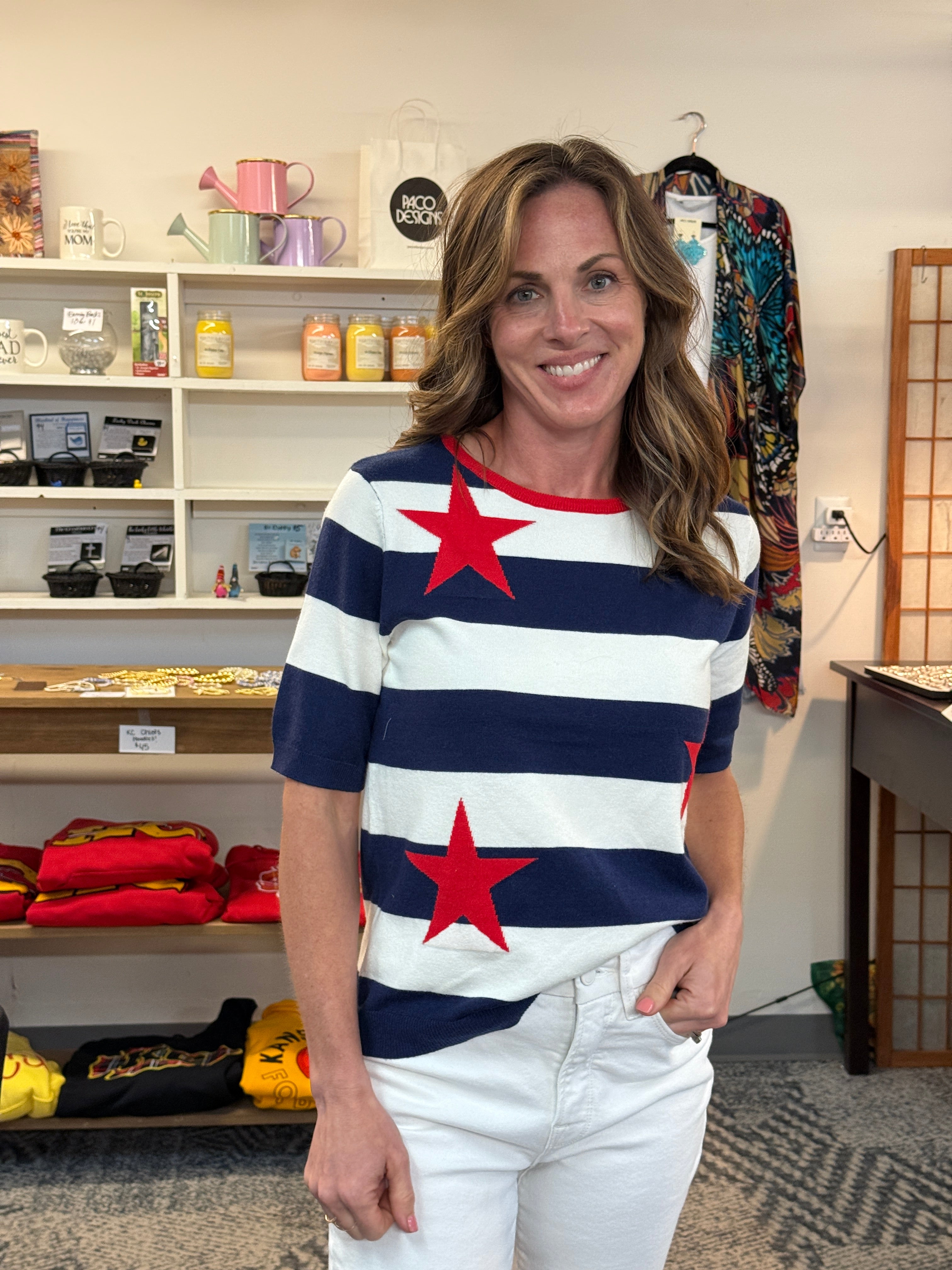 4th of July Navy & White Striped Sweater by Staccato