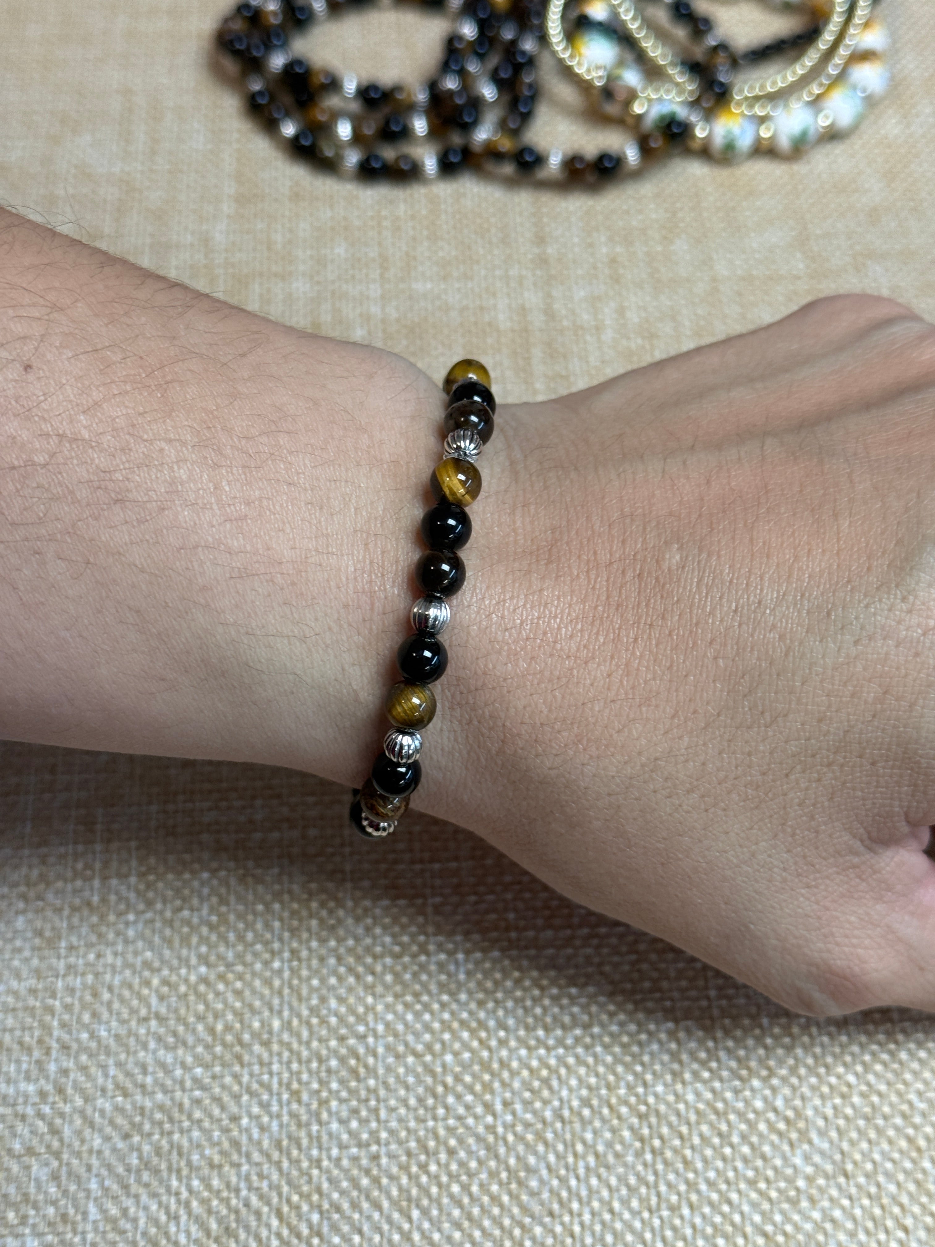 Tigers Eye & Onyx Beaded Bracelet
