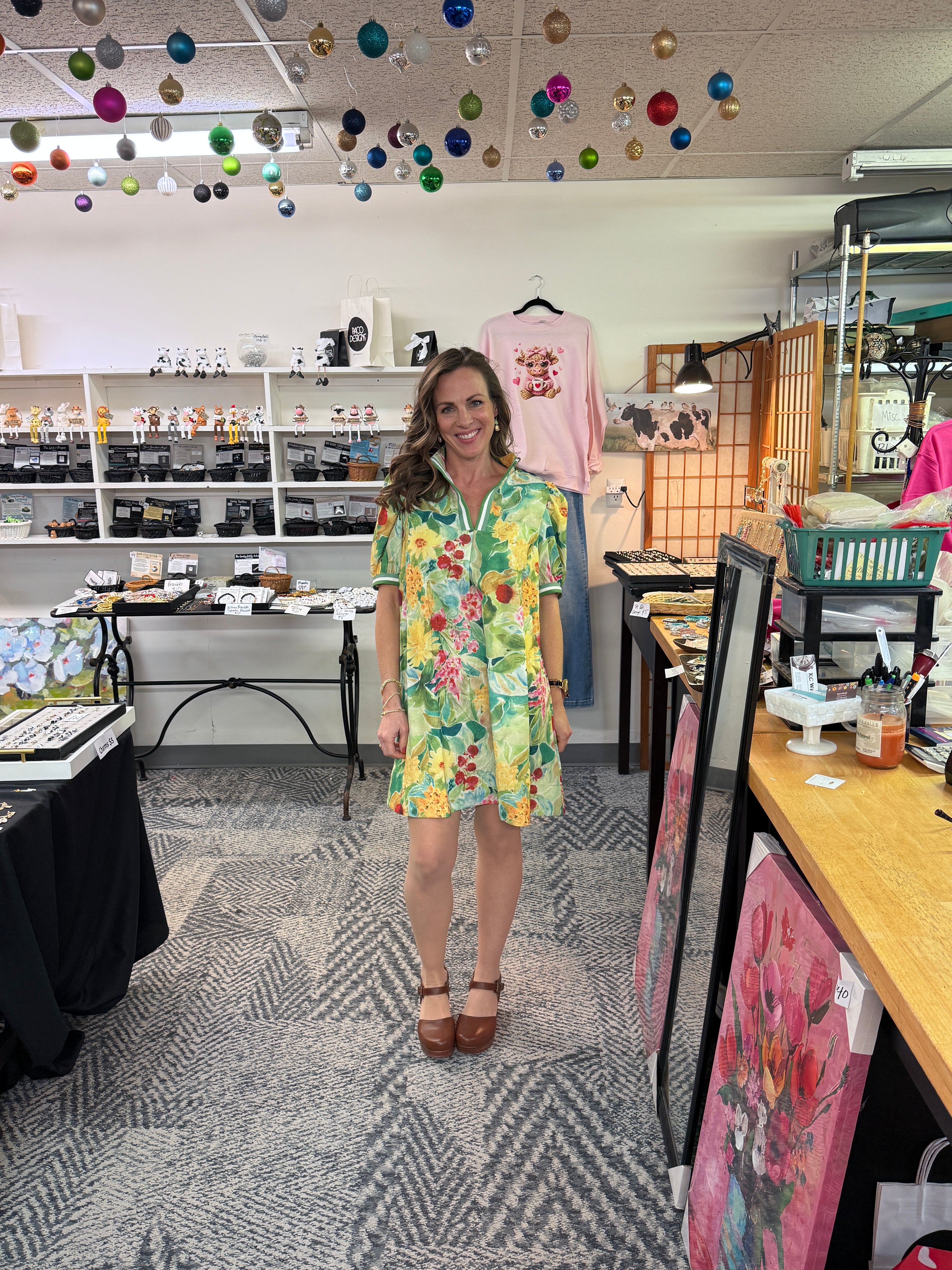 Colorful Green & Yellow Floral Print Dress