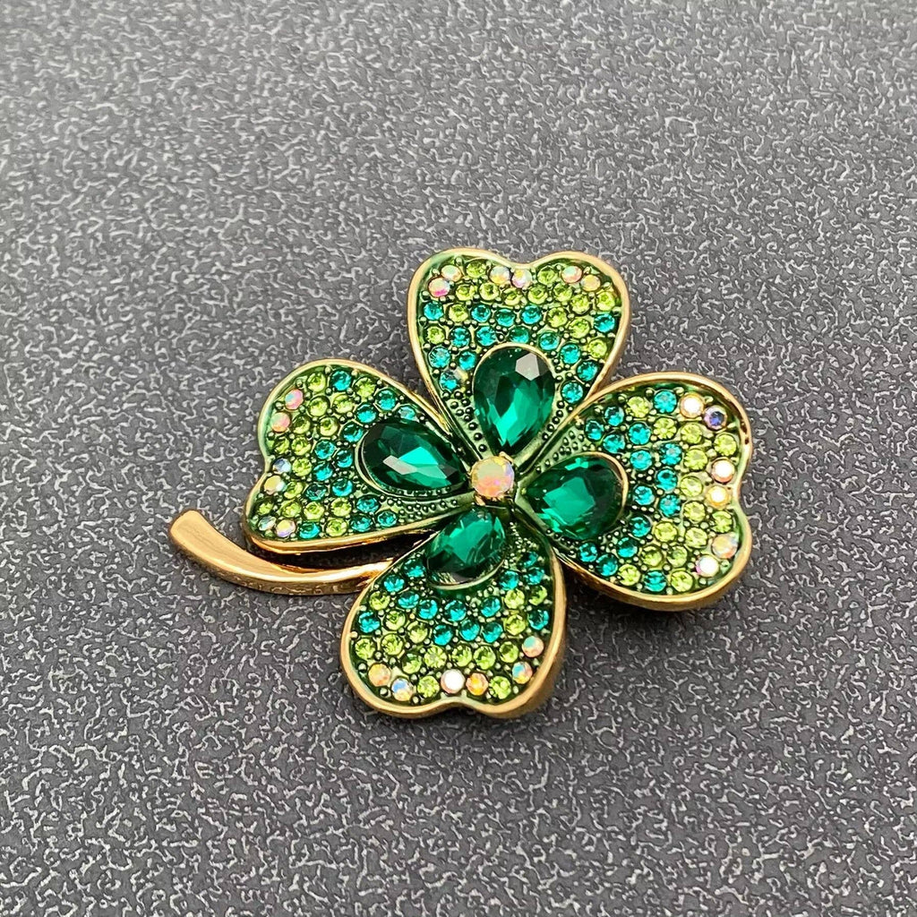 Rhinestone Four-leaf Clover Brooch