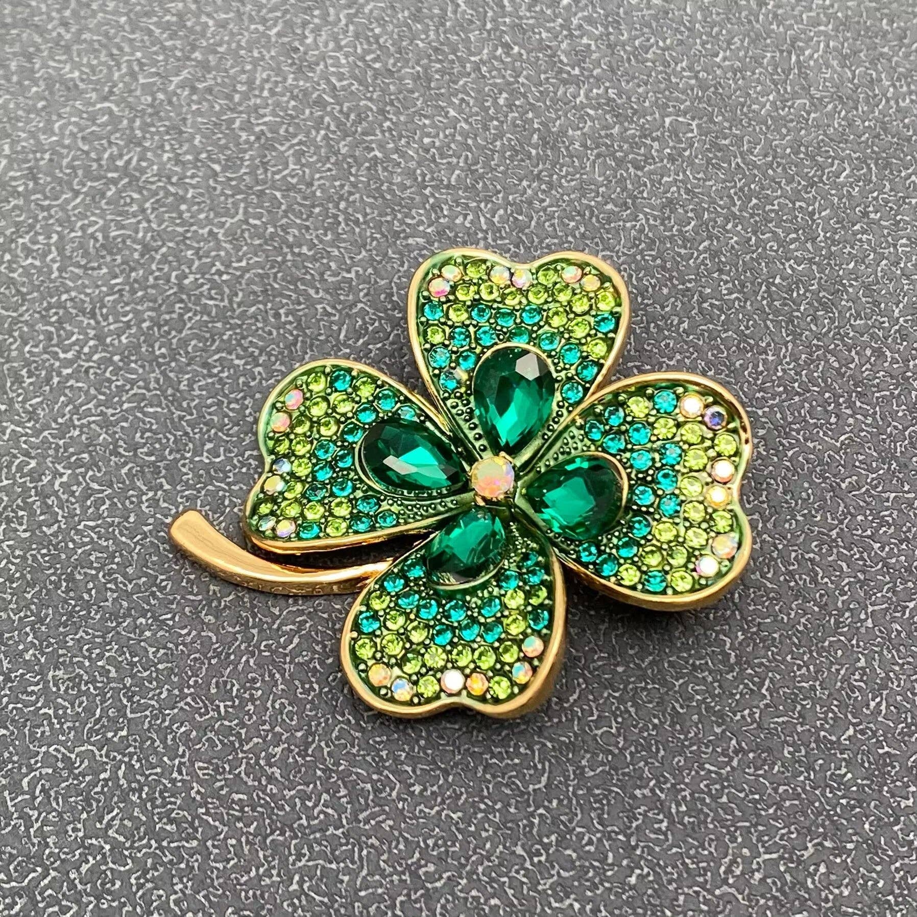 Rhinestone Four-leaf Clover Brooch