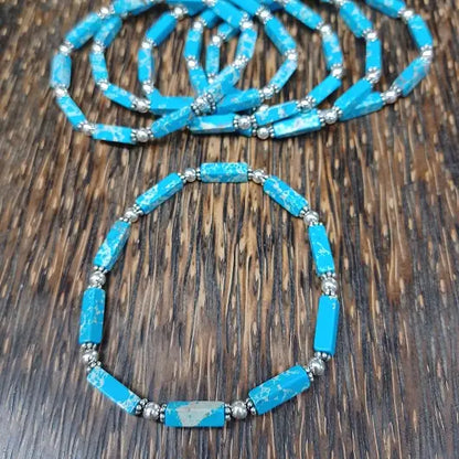 Turquoise and Sterling Silver  Stretchy Beaded Bracelet