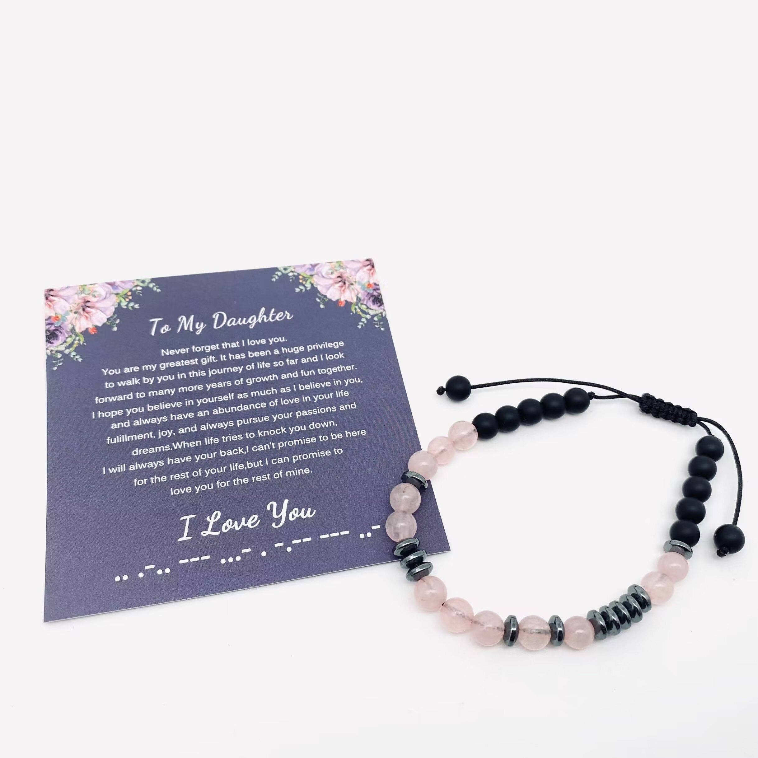 “I Love You” Morse Code Pink Crystal Beaded Bracelets - CS