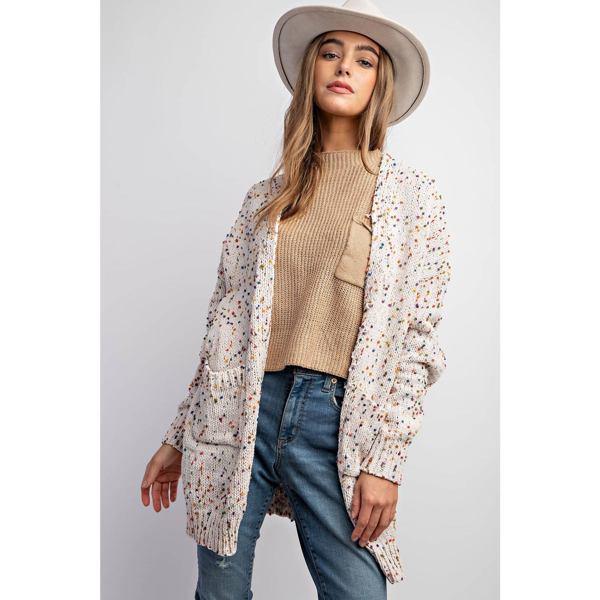 CARDIGAN W RAINBOW POPCORN SPECKLES