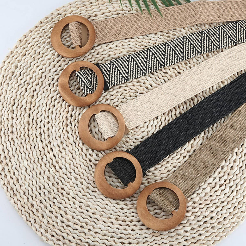 Round Wooden Buckle Pp Straw Woven Belt