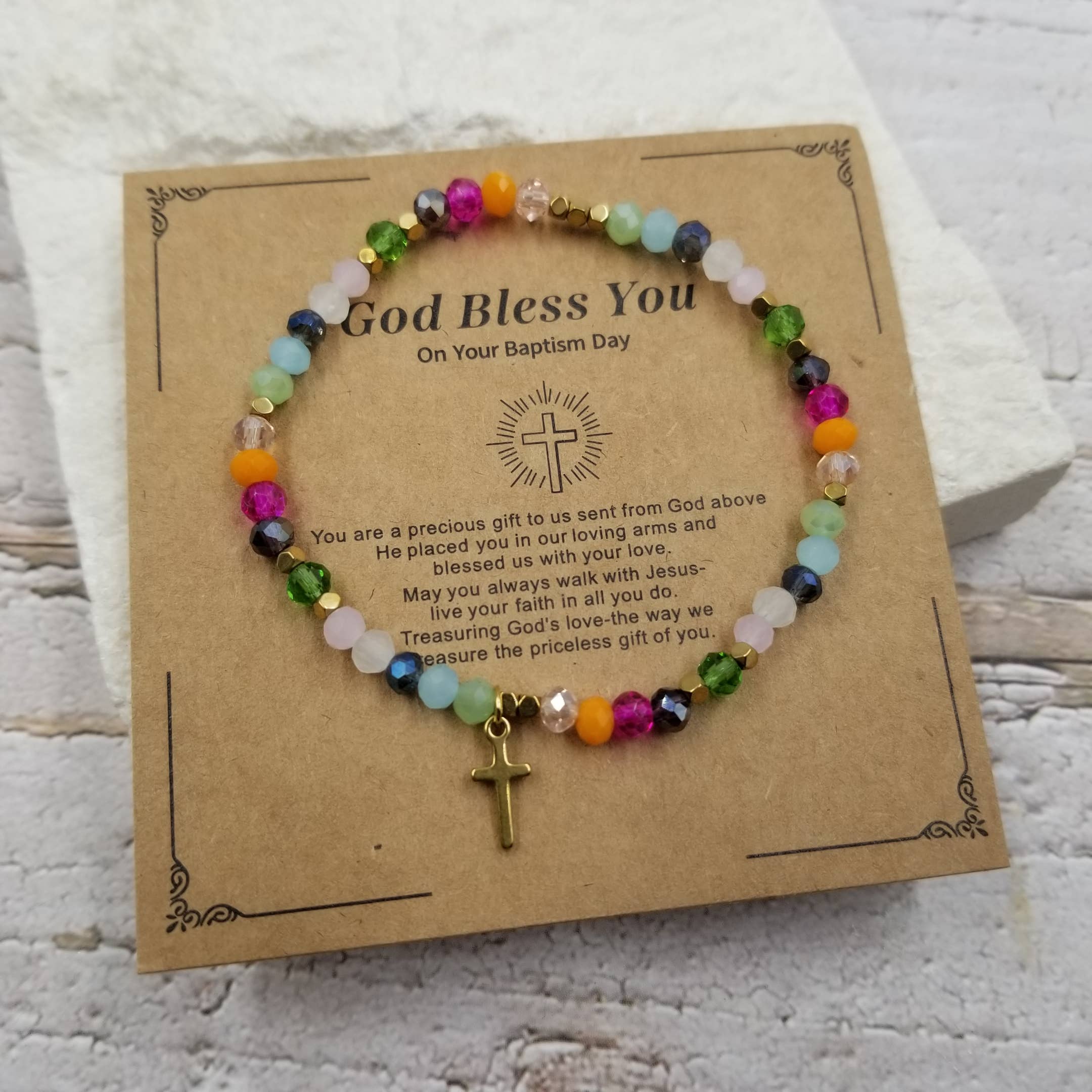 Colorful Crystal Cross Bracelet With Easter Card