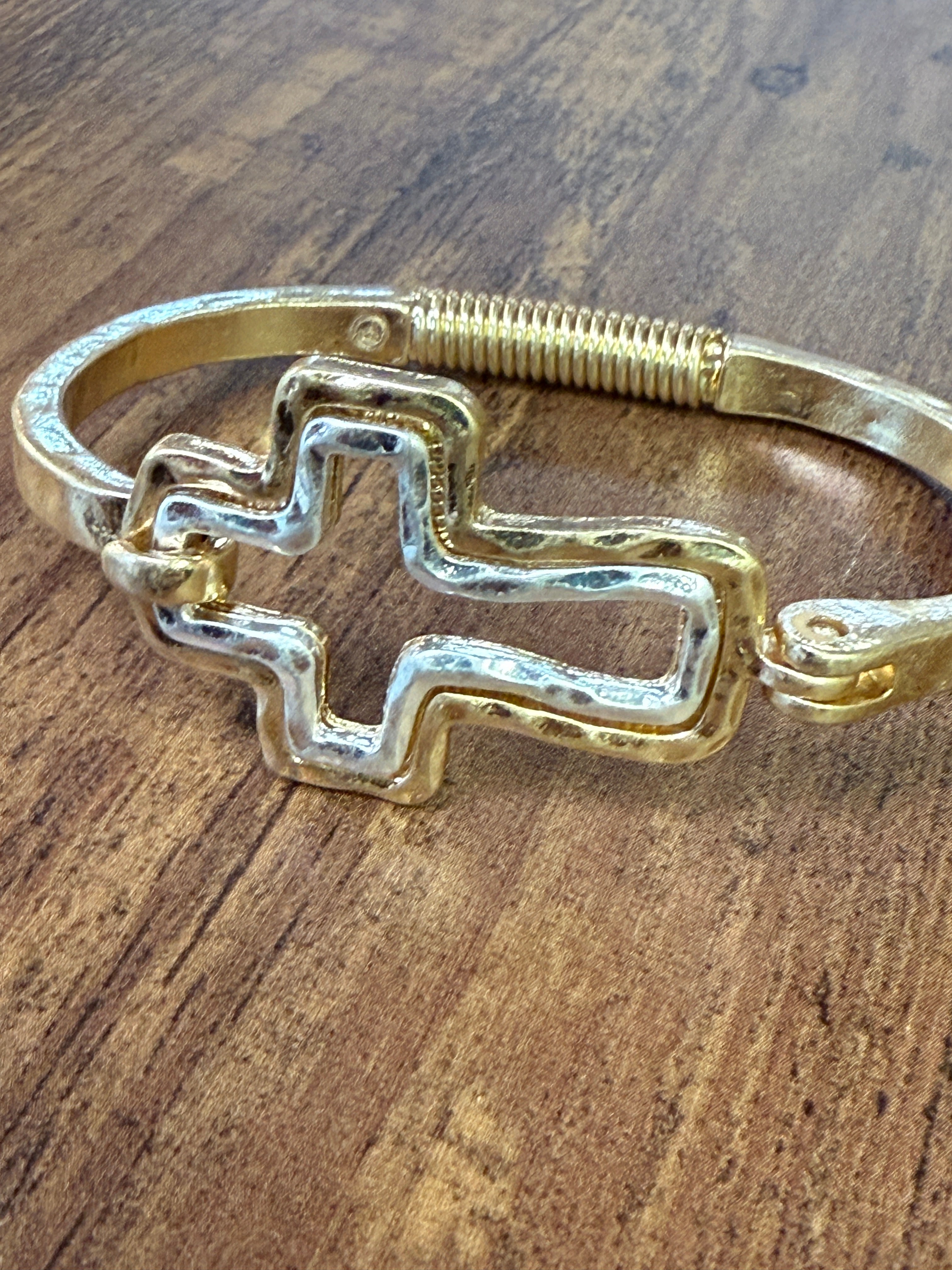 Beautiful Mixed Metal Cross Cuff Bracelet Gold OR Silver