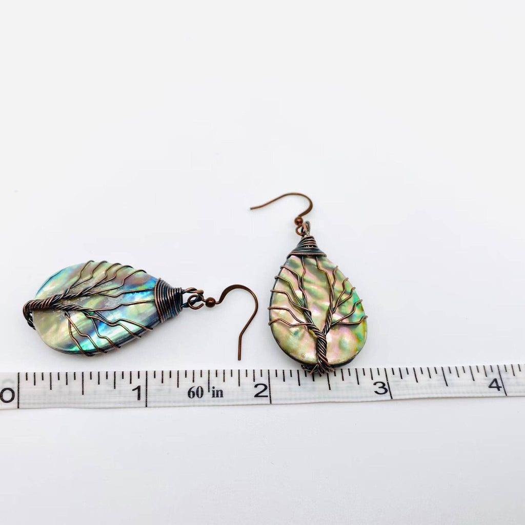 Tree of Life Wrapped Shell Drop-Shaped Charm Earrings