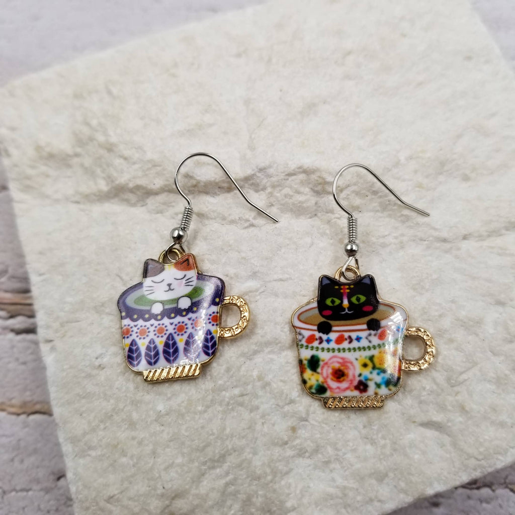 Teacup Cat Earrings