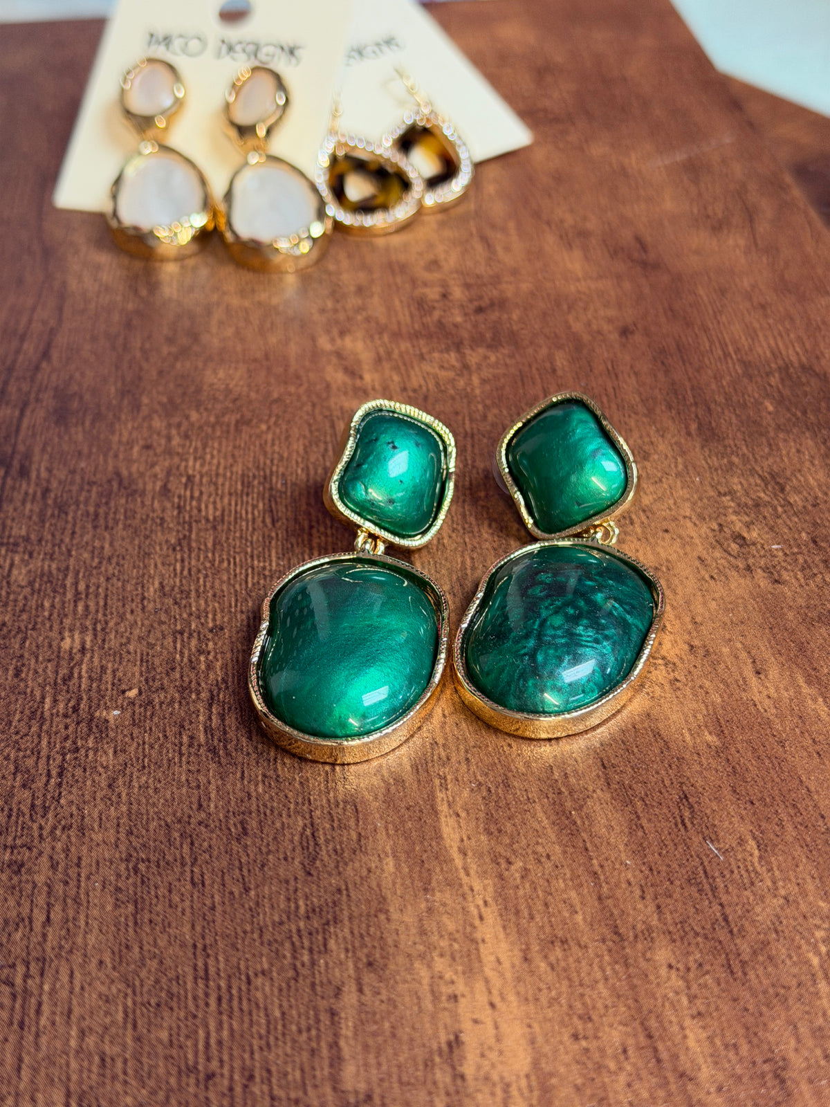 Stunning Milky Emerald Gold Trim Post Earring