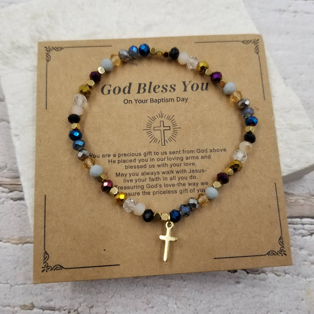 Colorful Crystal Cross Bracelet With Easter Card