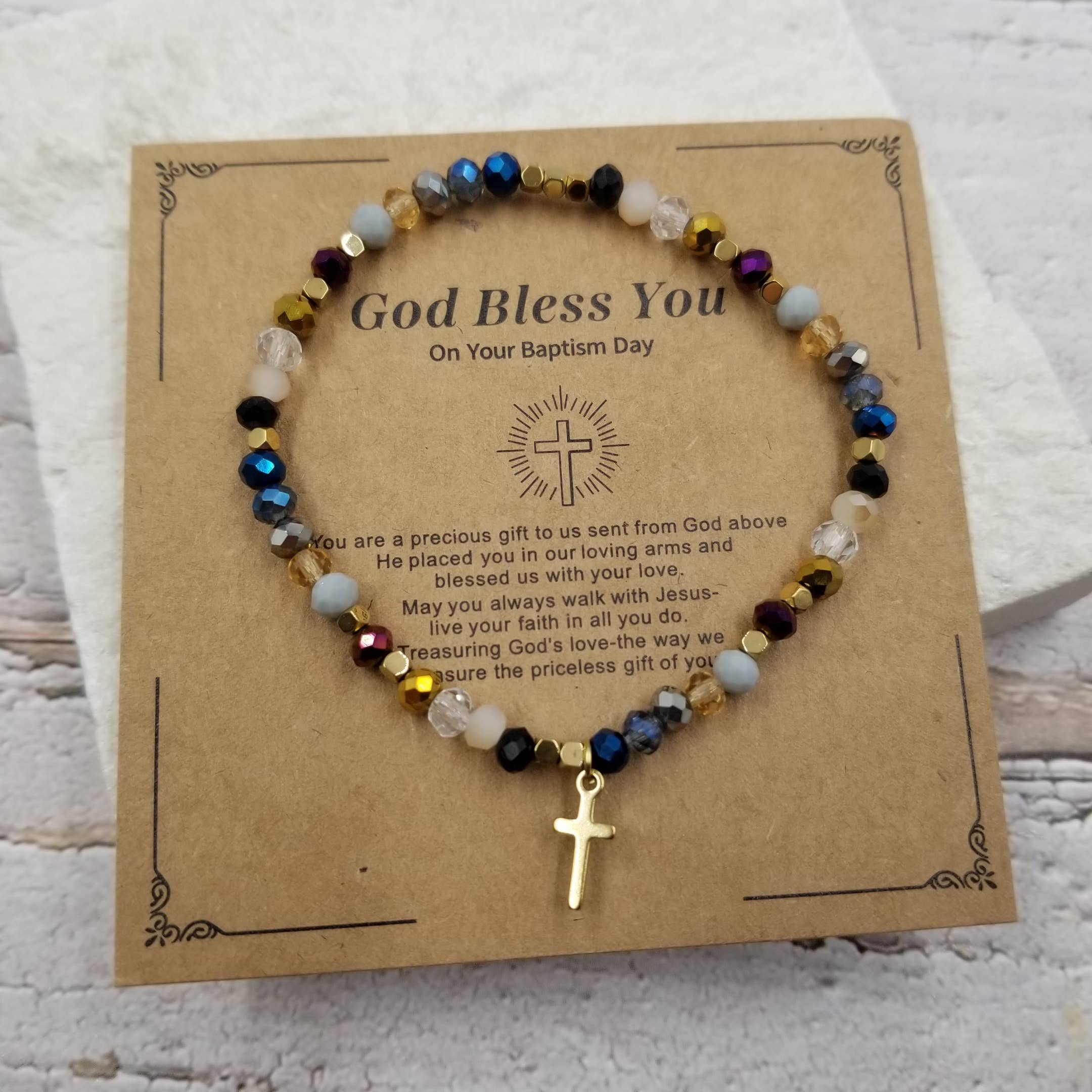 Colorful Crystal Cross Bracelet With Easter Card