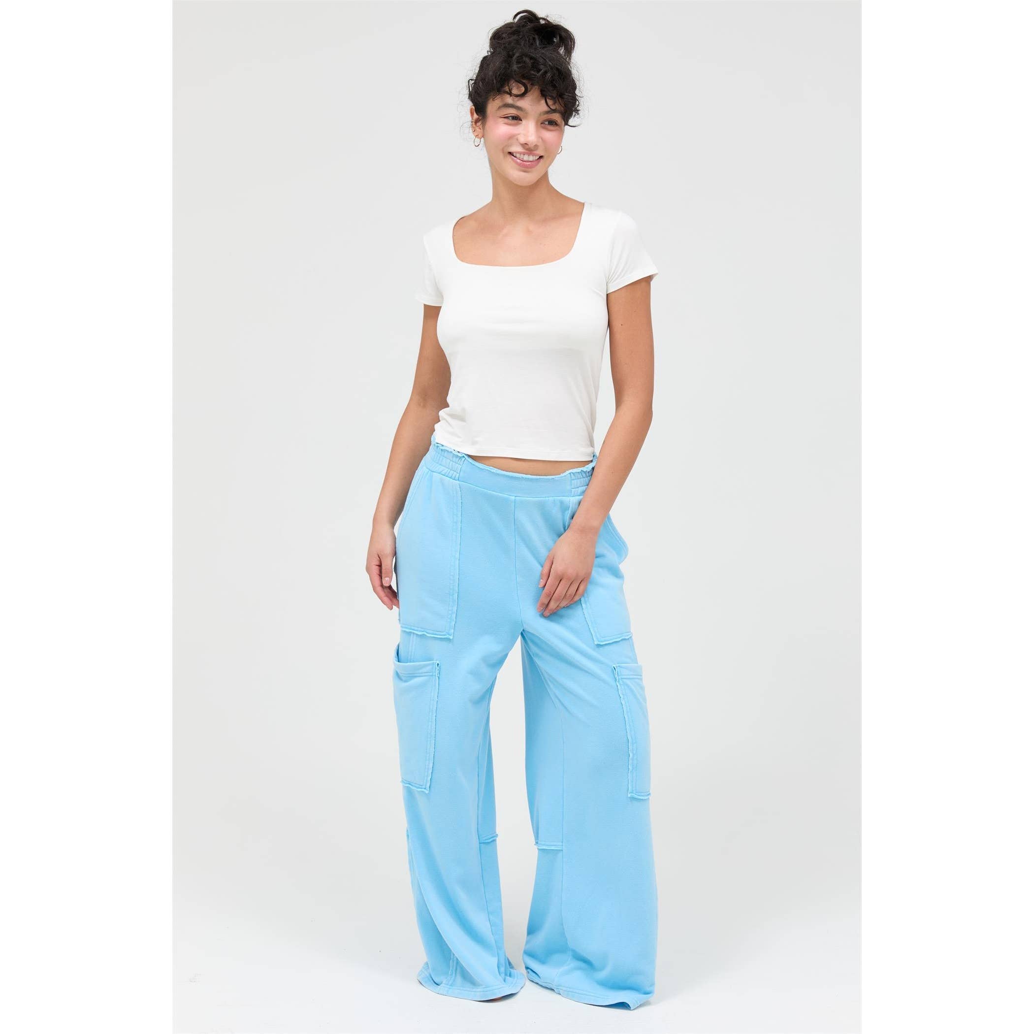 Mineral Wash Wide Leg Cargo Pants