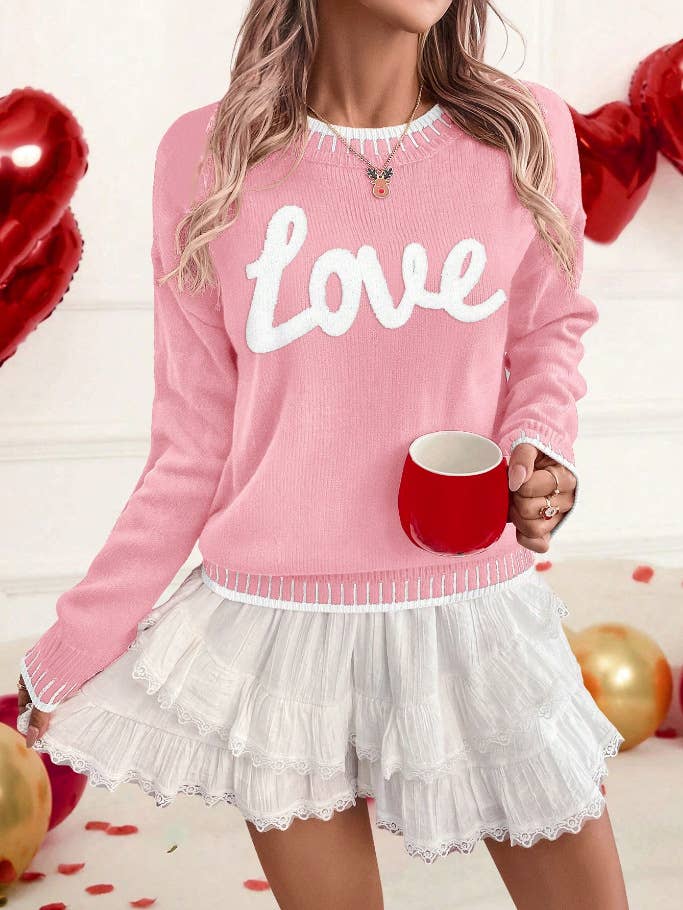 Valentine Love Chenille Letter Graphic Sweater