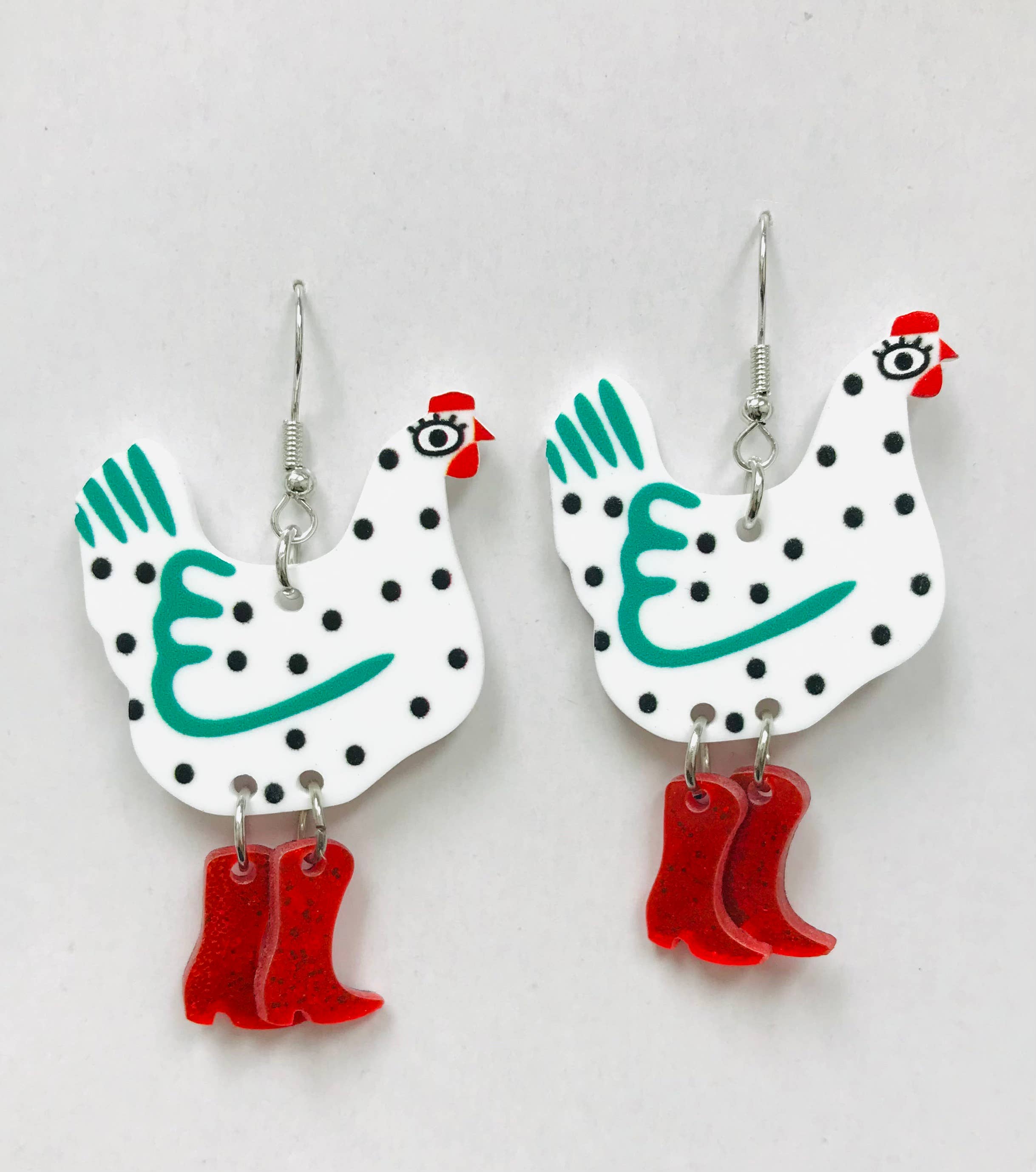 Acrylic Hen Wearing Boots Earrings