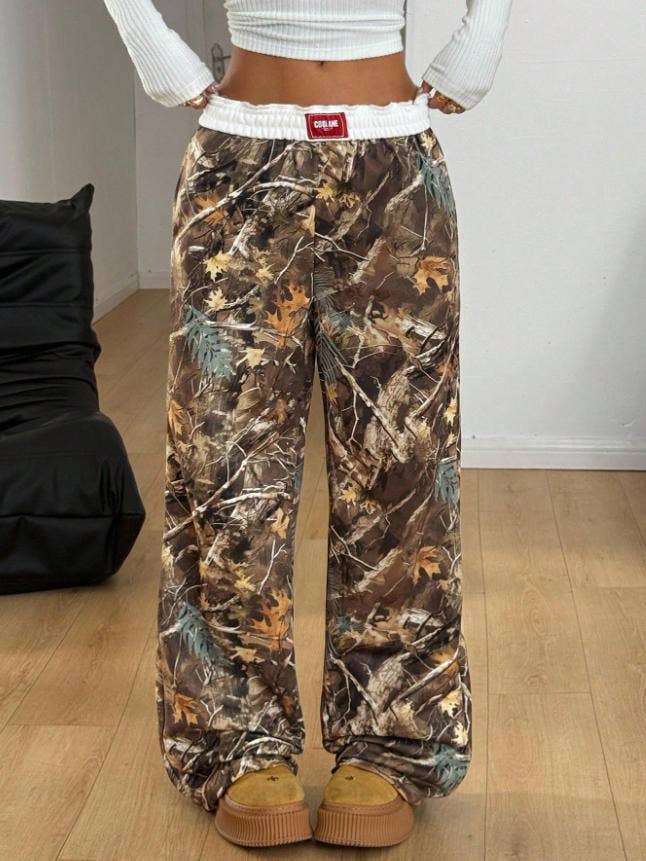 Woodland Camo Print Western Vintage Wide Leg Pants