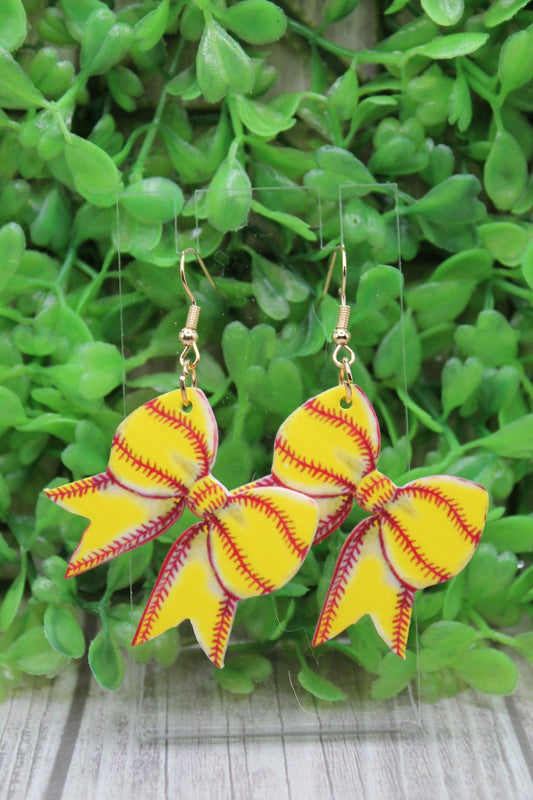 Softball Bow Dangle Earrings