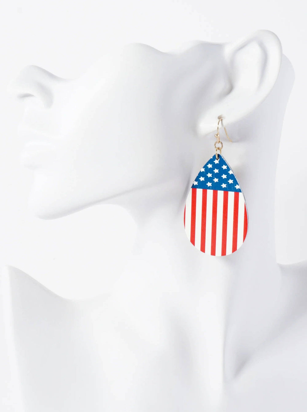 Patriotic-Theme Wooden Teardrop Dangle Drop Earrings