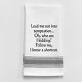 White Kitchen Towel "Lead me not into temptation…"