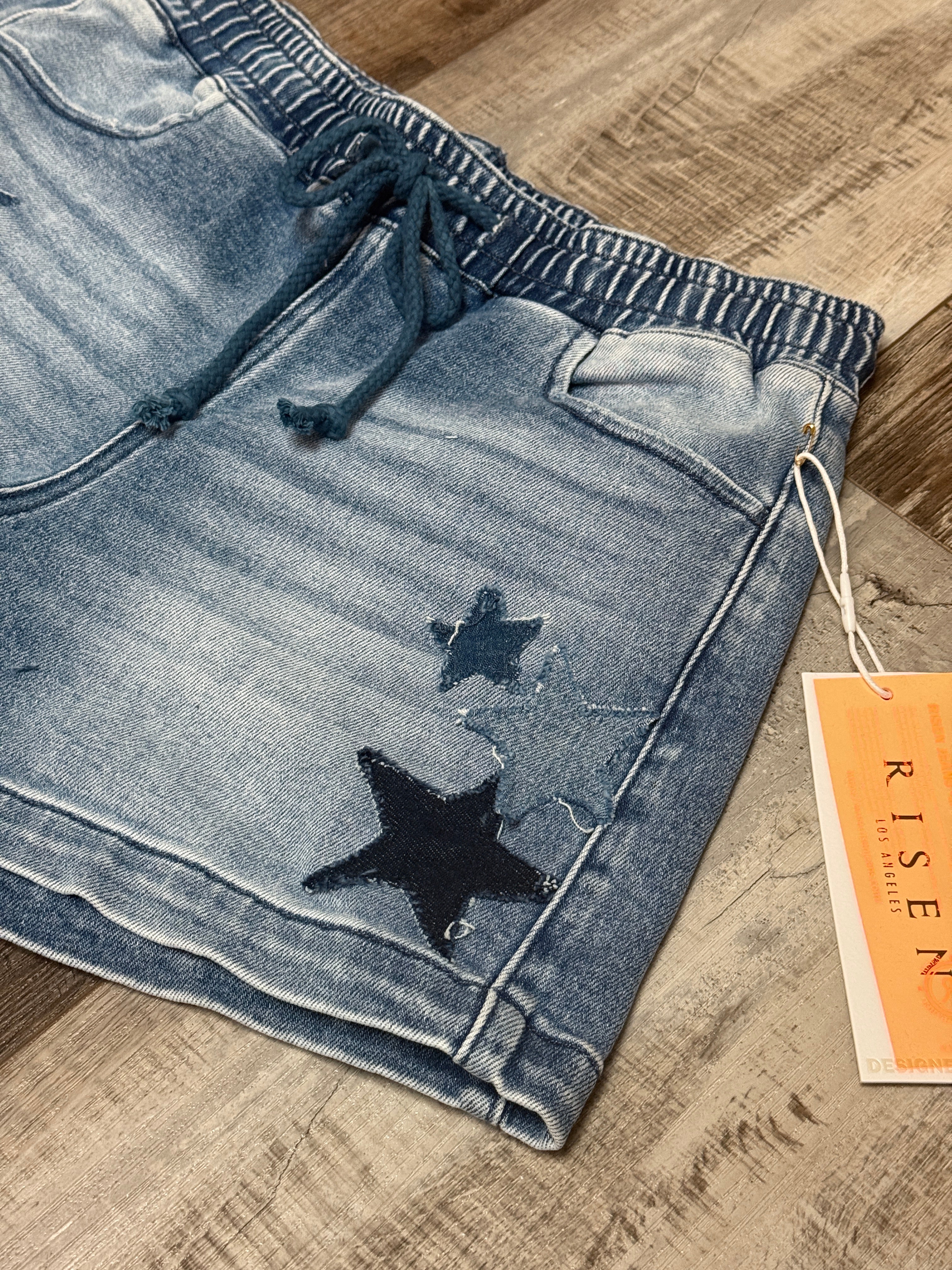 Star Patchwork Denim Shorts by Risen