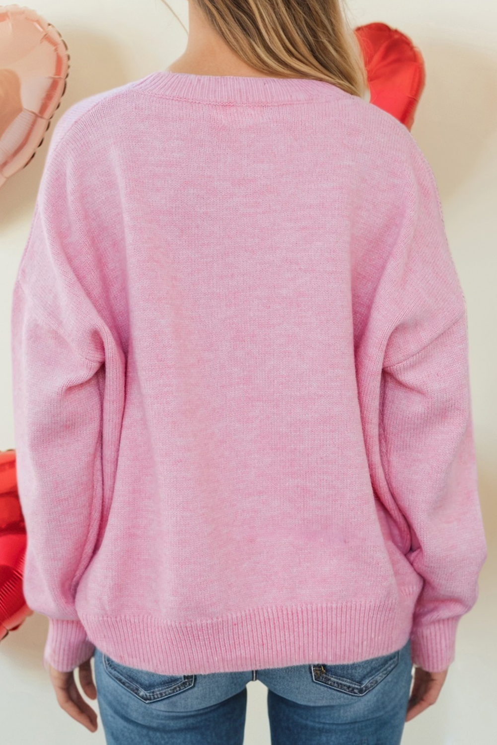 Valentines Corded Love Script Graphic Baggy Sweater