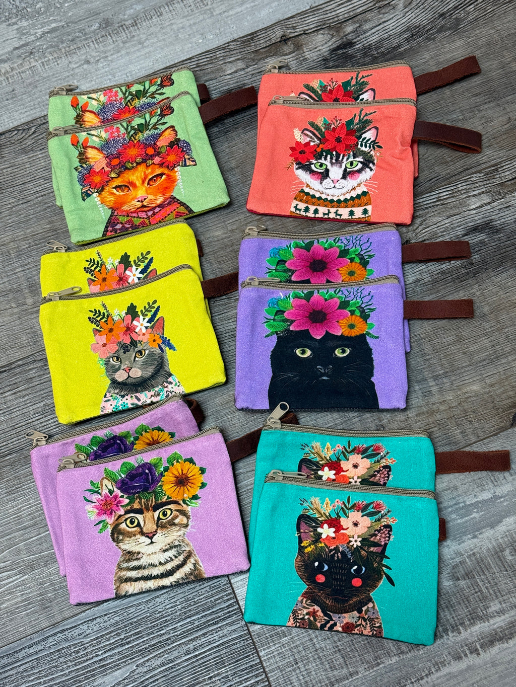 Colorful Frida Cat Canvas 4.5”x 6”Pouch