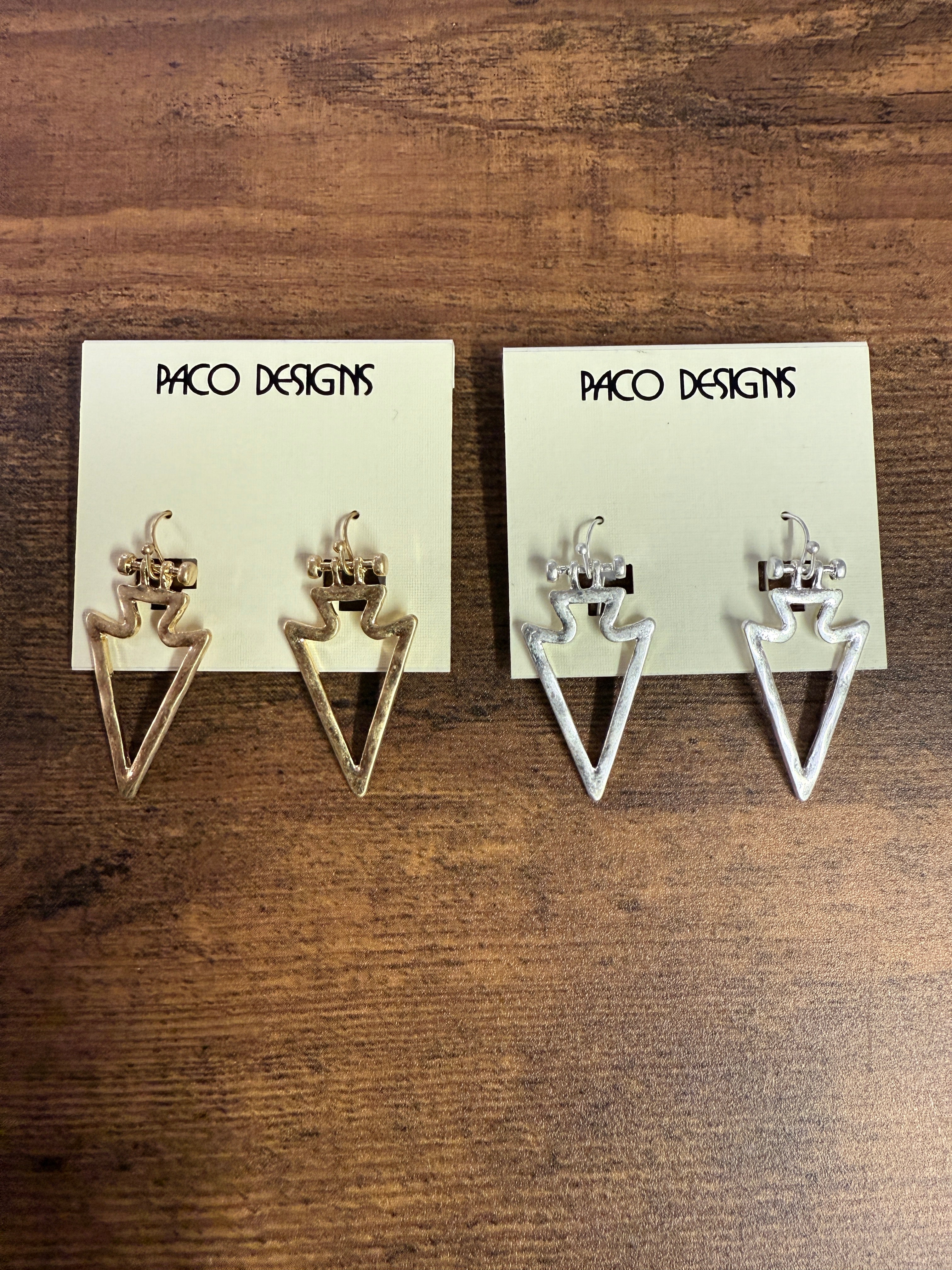 Edgy Sleek Matte Silver or Gold Arrowhead Earrings