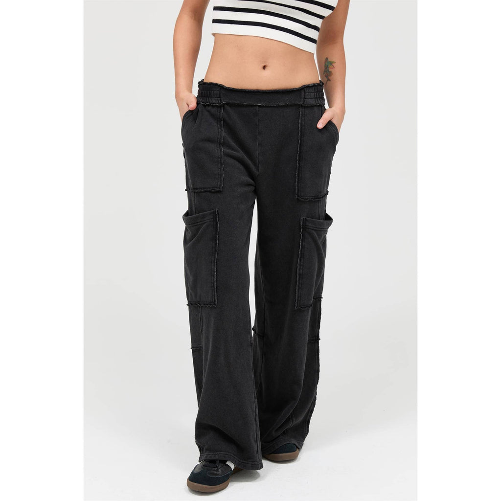 Mineral Wash Wide Leg Cargo Pants
