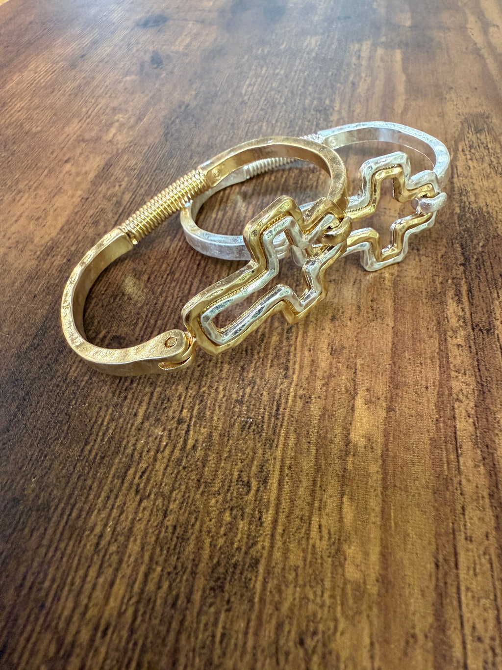 Beautiful Mixed Metal Cross Cuff Bracelet Gold OR Silver