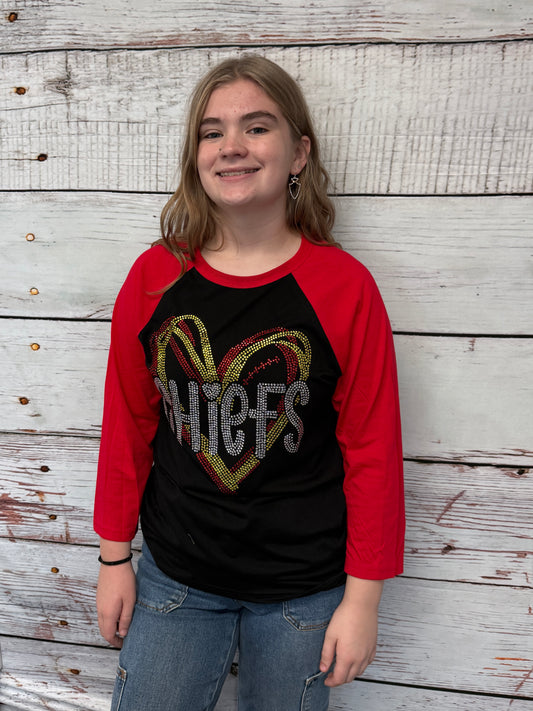 Red & Black Swirly Heart Chief Raglan T Shirt