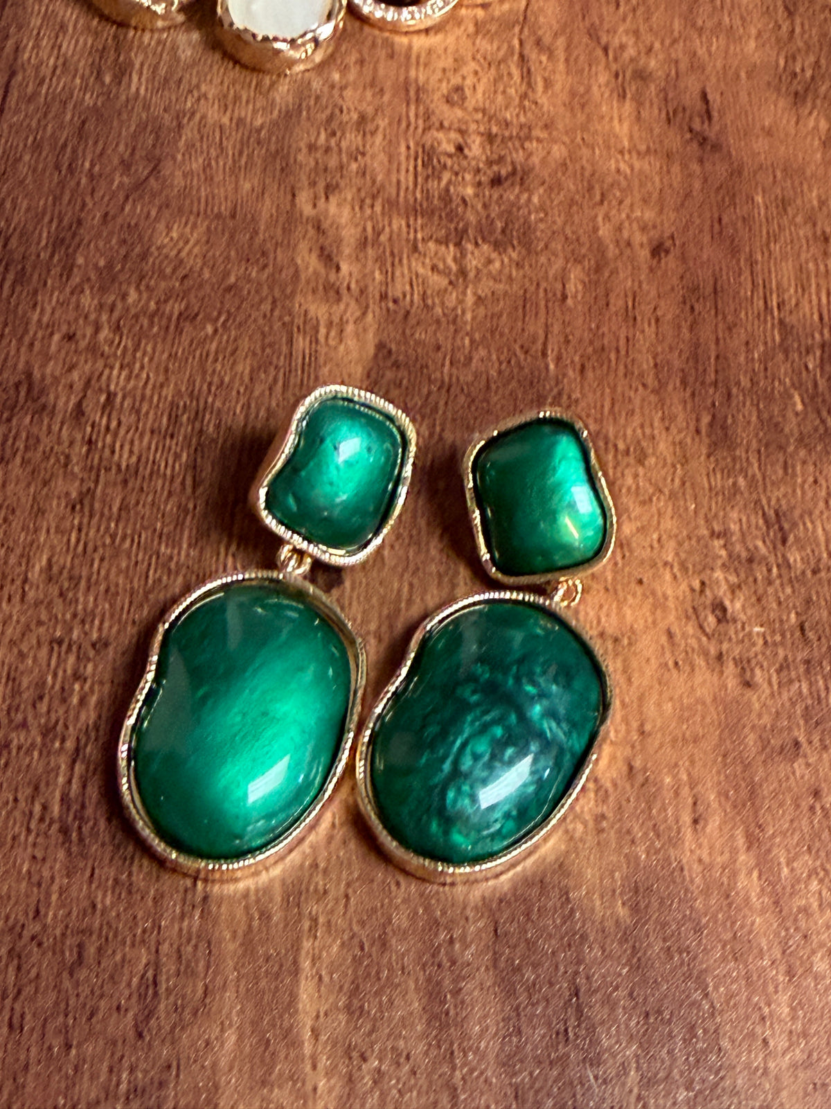 Stunning Milky Emerald Gold Trim Post Earring