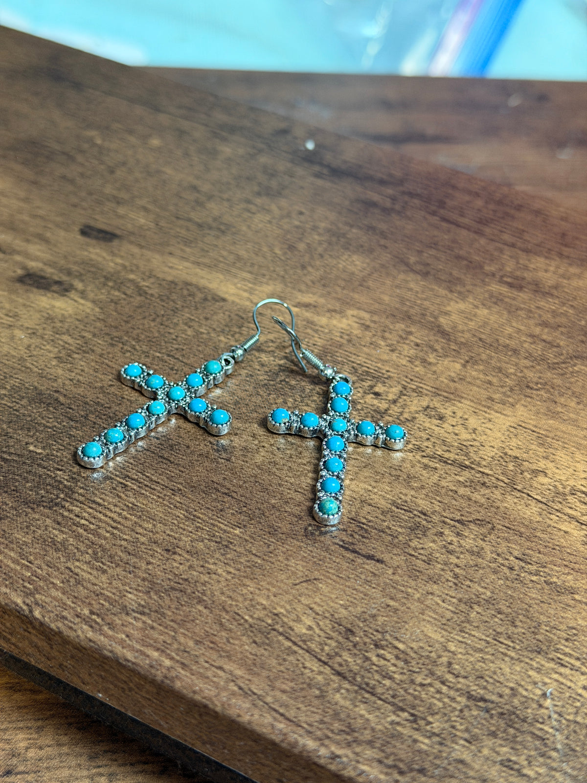 Turquoise Cross Dangle Earrings