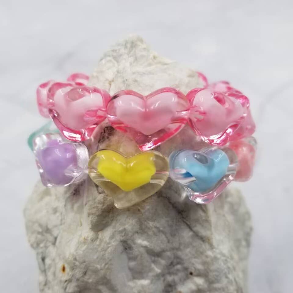 Valentine's Day Acrylic Heart Stretch Bracelet