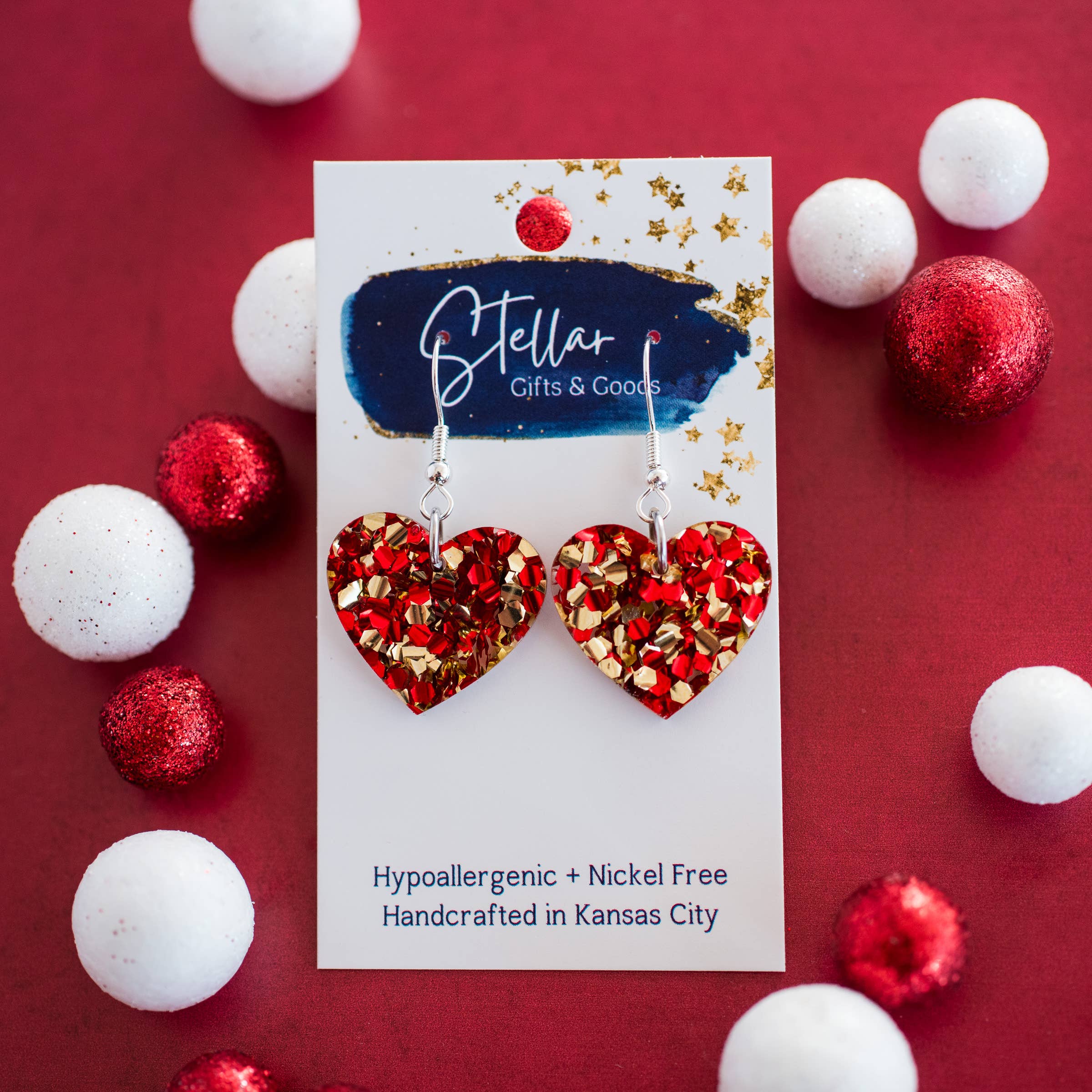 Petite Kansas City Football  Chunky Glitter Heart Dangles