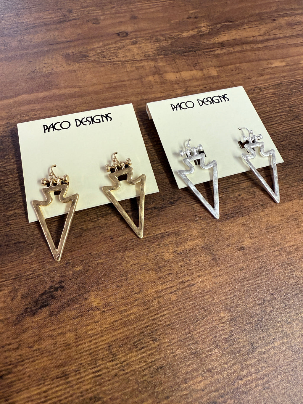 Edgy Sleek Matte Silver or Gold Arrowhead Earrings