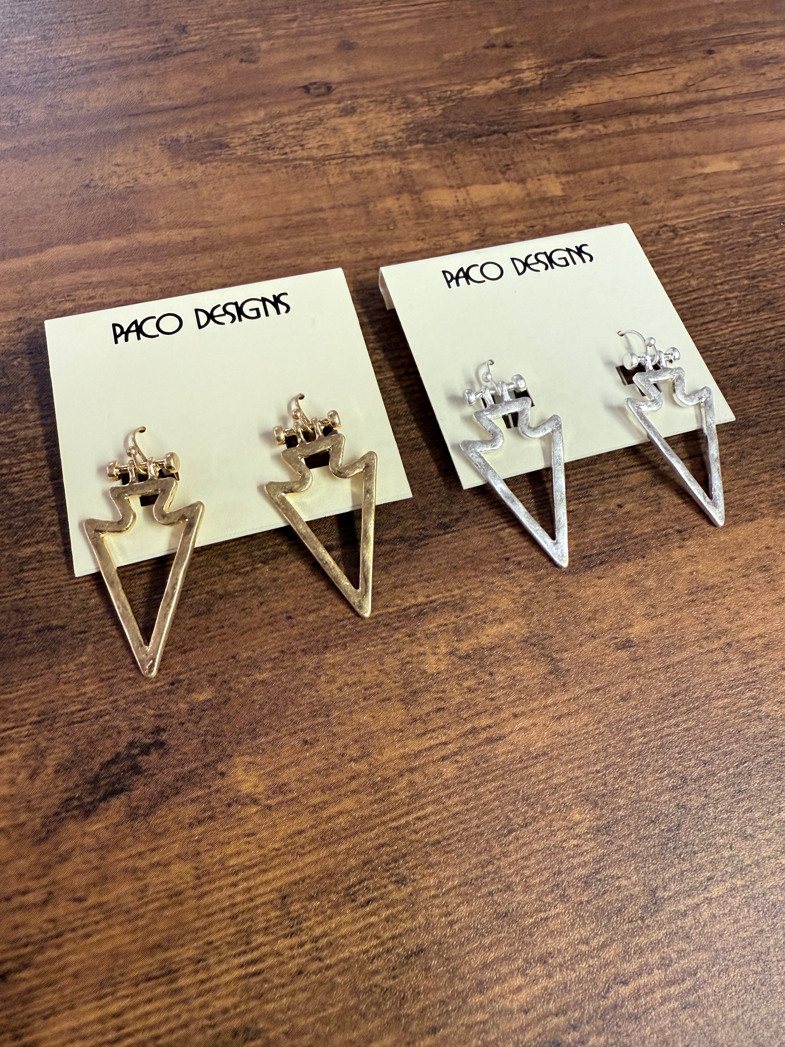 Edgy Sleek Matte Silver or Gold Arrowhead Earrings