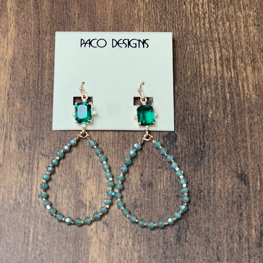 Gold Gem Top Beaded Teardrop Earrings