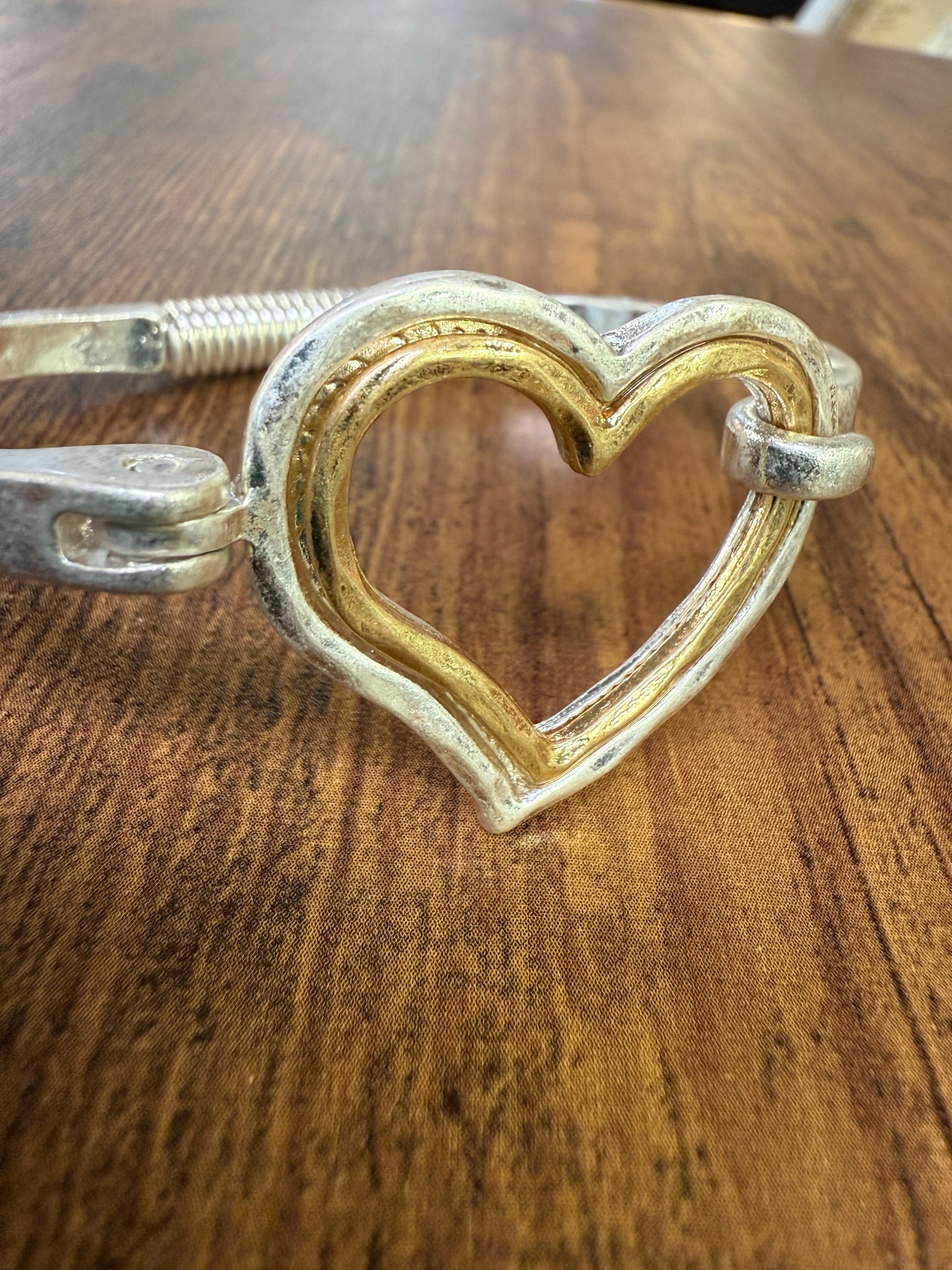 Mixed Metal Heart Cuff Bracelet -Silver/Gold